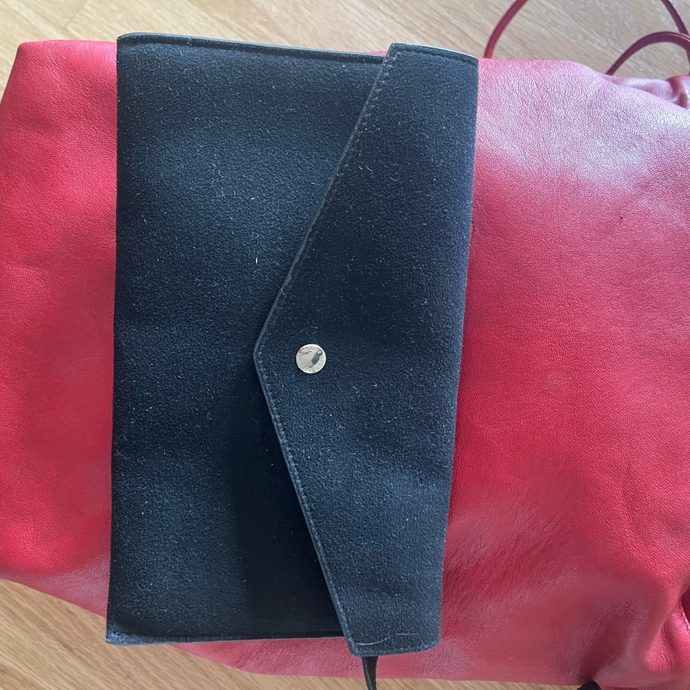 Saint Laurent Lambskin Teddy Drawstring Bag Eros Red - Picture 8 of 16